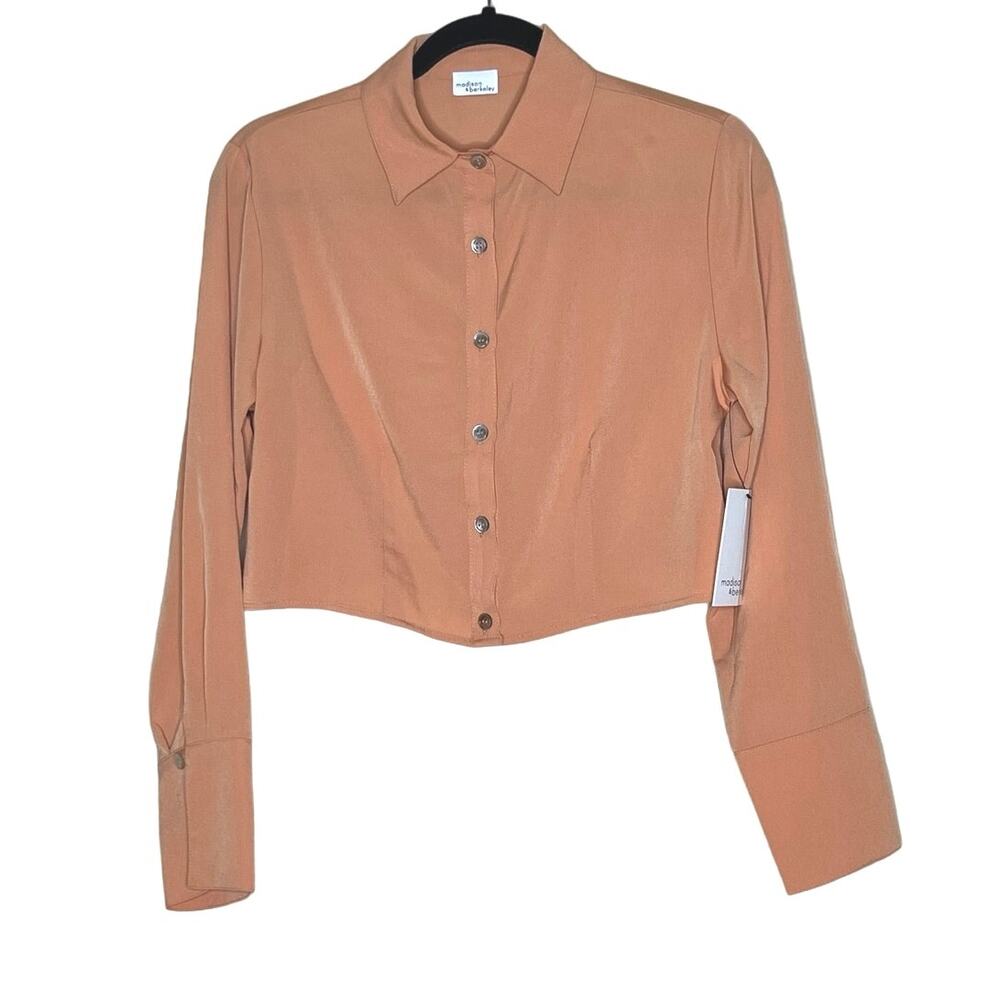 Madison & Berkeley Cropped Long Sleeved Button Down Shirt, Orange Fall Top